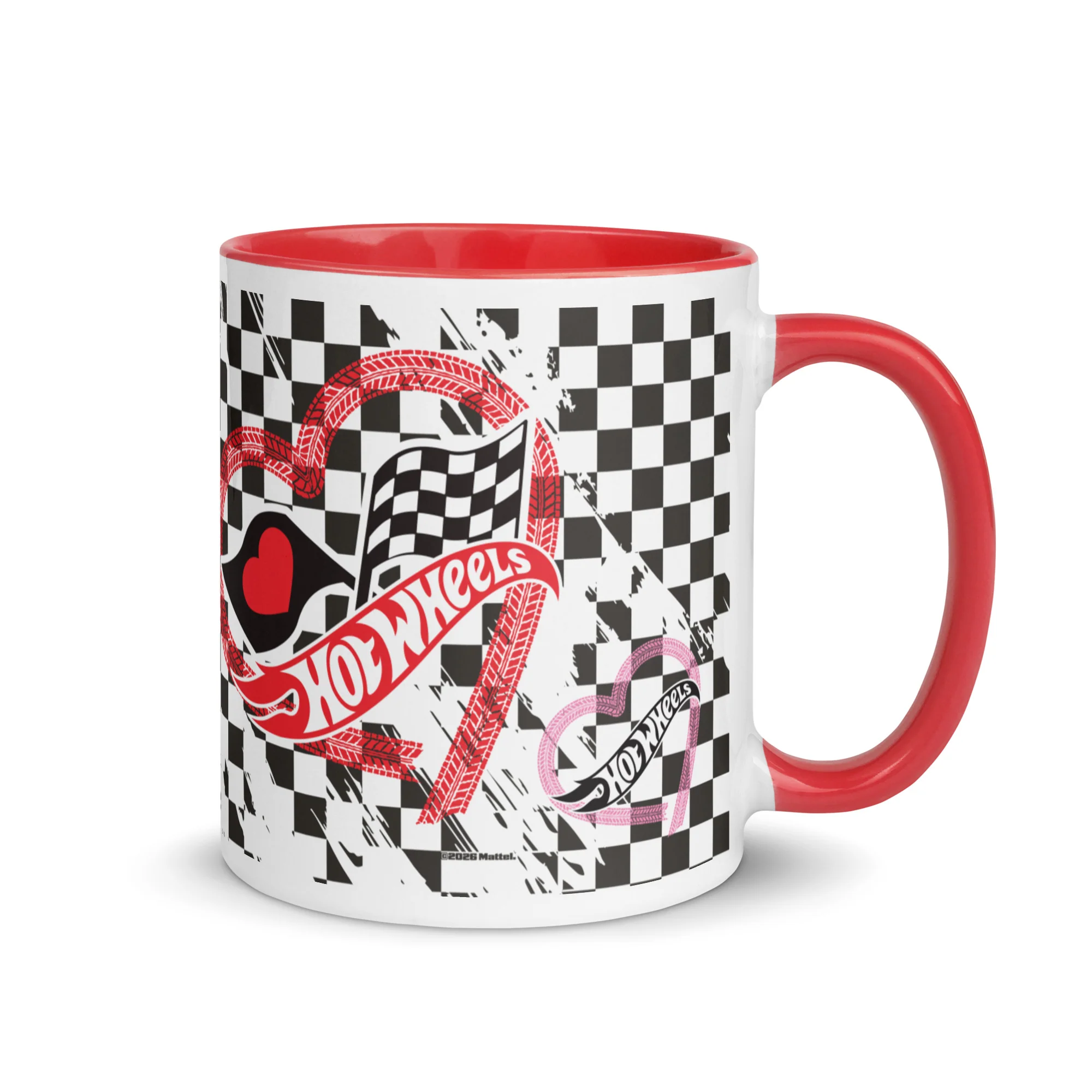 Hot Wheels Checkered Hearts White Mug - Image 3